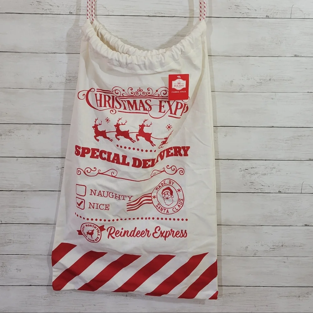 Holiday Time Christmas Santa Sack Fabric Gift Bag Large Drawstring